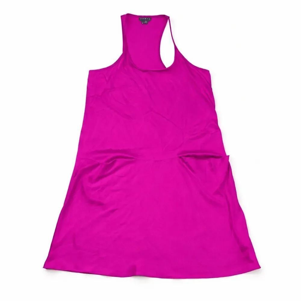 Theory Silk Blend Racerback Tank Dress Magenta Mini Casual Summer Size 6 FLAW